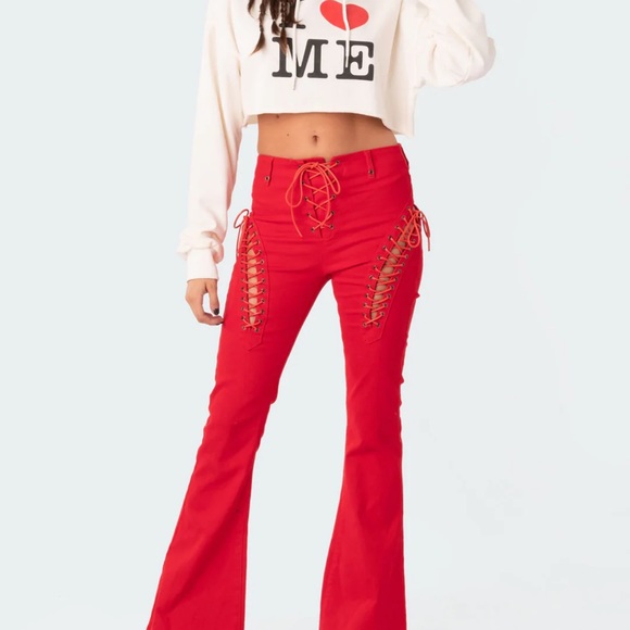 edikted engine red flare jeans - Picture 5 of 5